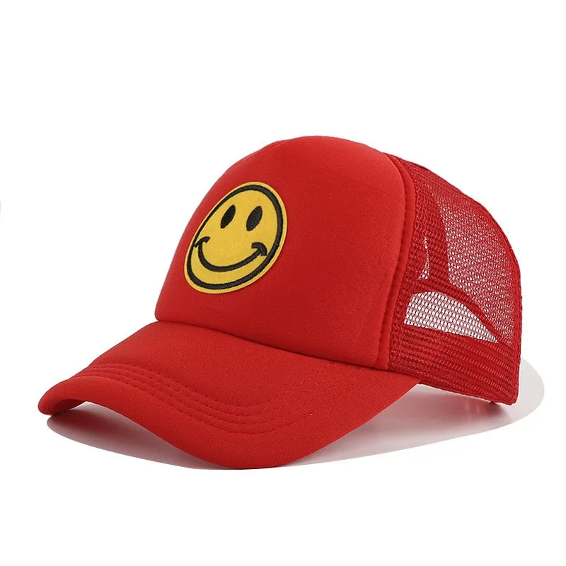 Smile Face Embroidery Baseball Caps Kpop Black Cotton Adjustable Snapback Sun hats