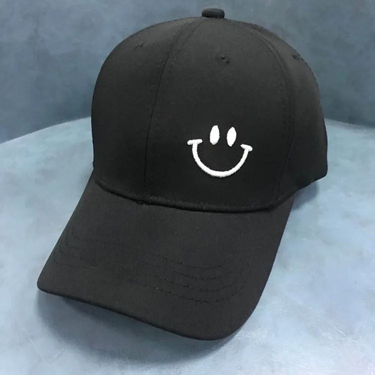 Smile Face Embroidery Baseball Caps Kpop Black Cotton Adjustable Snapback Sun hats