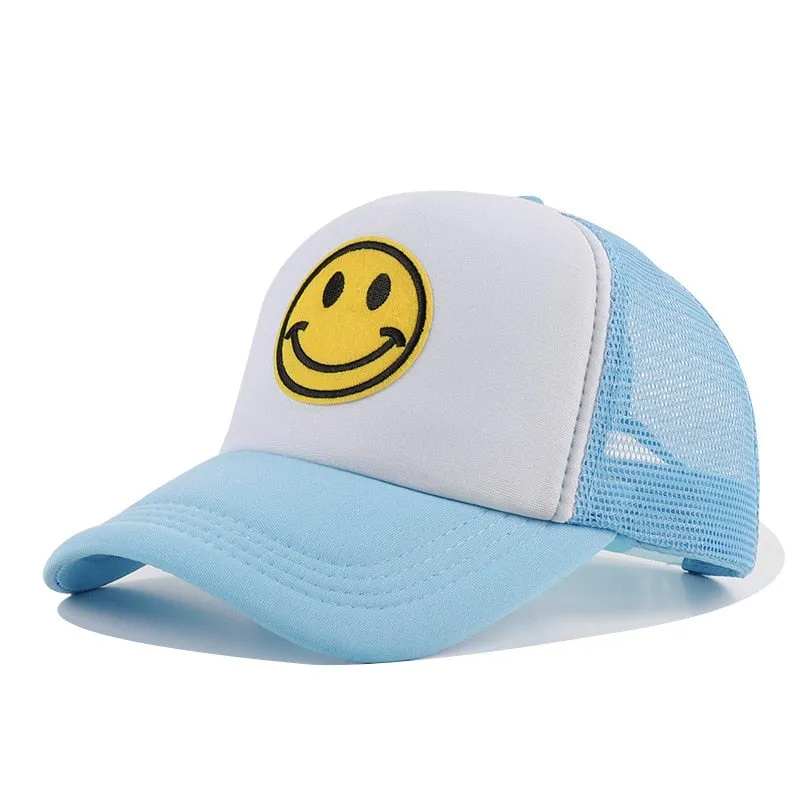 Smile Face Embroidery Baseball Caps Kpop Black Cotton Adjustable Snapback Sun hats