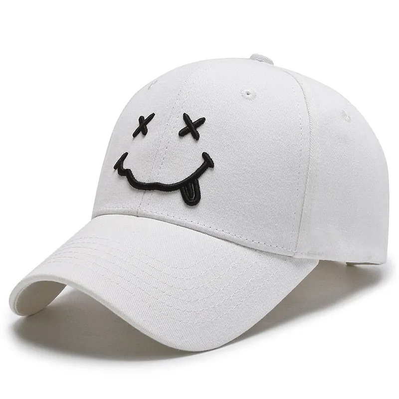 Smile Face Embroidery Baseball Caps Kpop Black Cotton Adjustable Snapback Sun hats