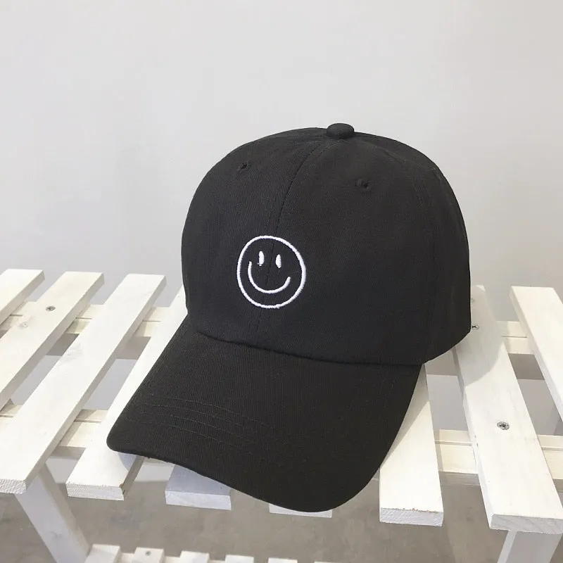 Smile Face Embroidery Baseball Caps Kpop Black Cotton Adjustable Snapback Sun hats