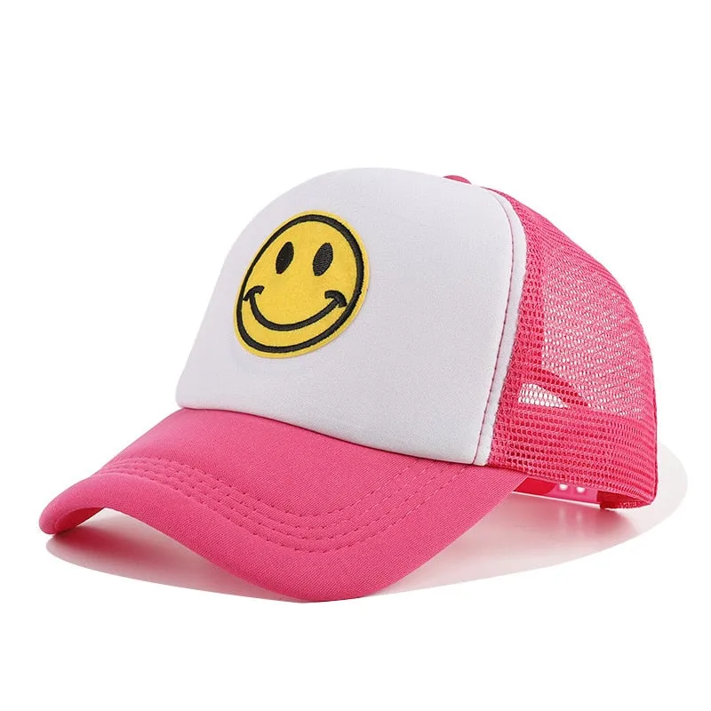 Smile Face Embroidery Baseball Caps Kpop Black Cotton Adjustable Snapback Sun hats