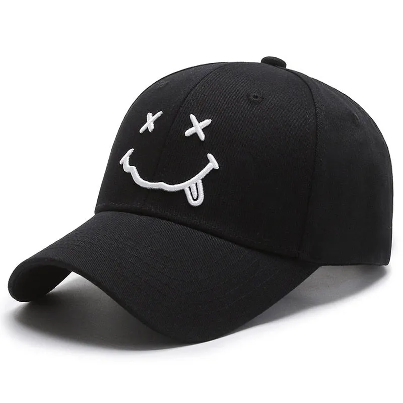 Smile Face Embroidery Baseball Caps Kpop Black Cotton Adjustable Snapback Sun hats