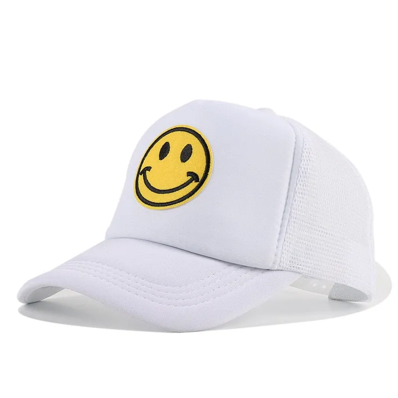 Smile Face Embroidery Baseball Caps Kpop Black Cotton Adjustable Snapback Sun hats