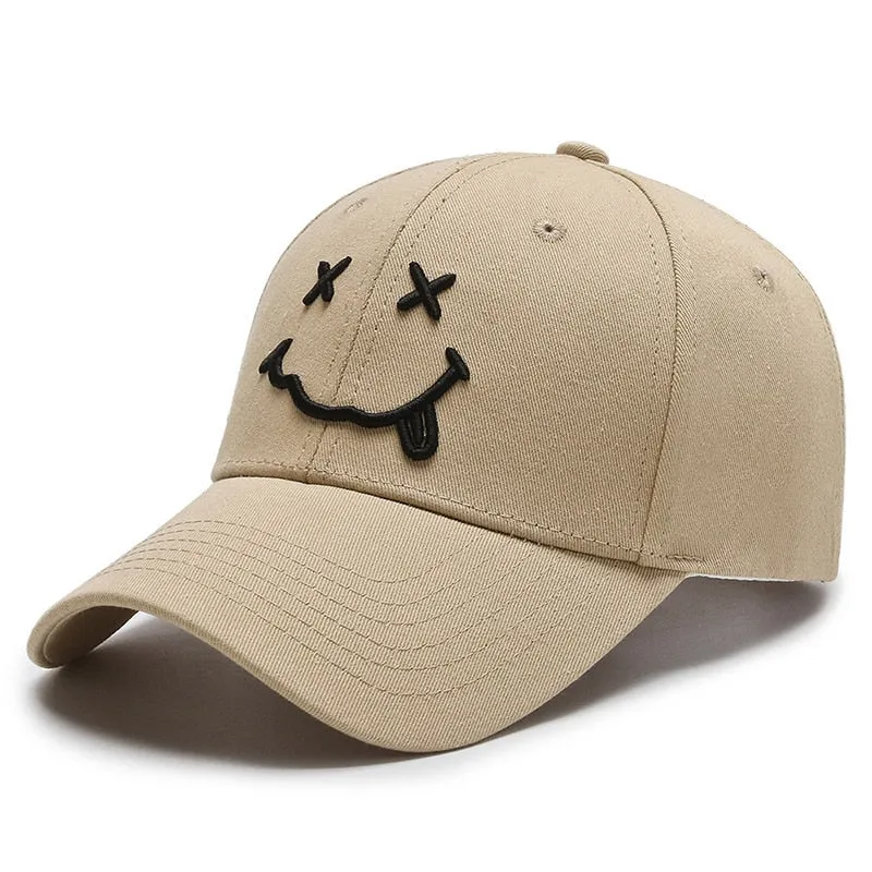 Smile Face Embroidery Baseball Caps Kpop Black Cotton Adjustable Snapback Sun hats