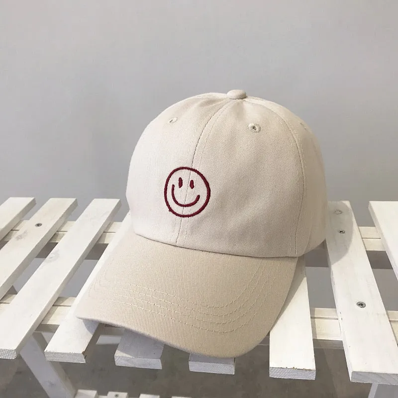 Smile Face Embroidery Baseball Caps Kpop Black Cotton Adjustable Snapback Sun hats