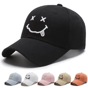 Smile Face Embroidery Baseball Caps Kpop Black Cotton Adjustable Snapback Sun hats