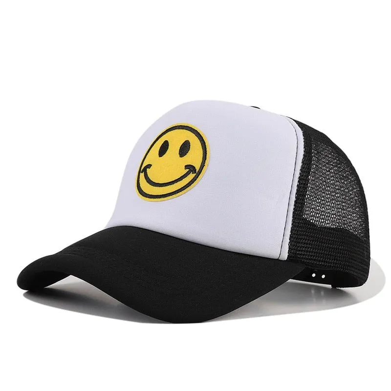 Smile Face Embroidery Baseball Caps Kpop Black Cotton Adjustable Snapback Sun hats