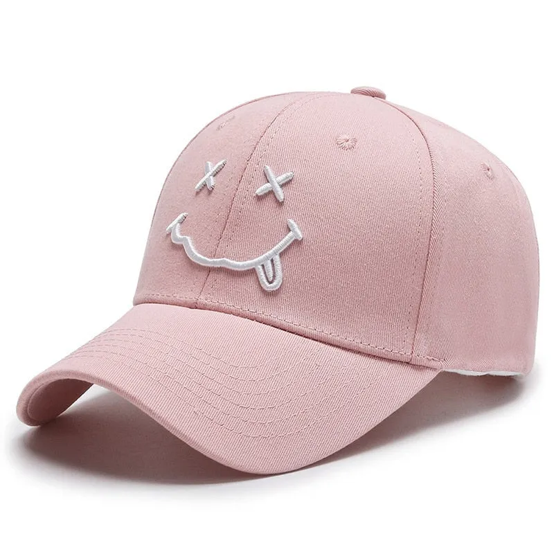 Smile Face Embroidery Baseball Caps Kpop Black Cotton Adjustable Snapback Sun hats
