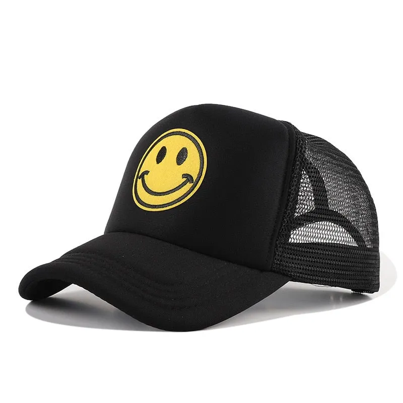 Smile Face Embroidery Baseball Caps Kpop Black Cotton Adjustable Snapback Sun hats