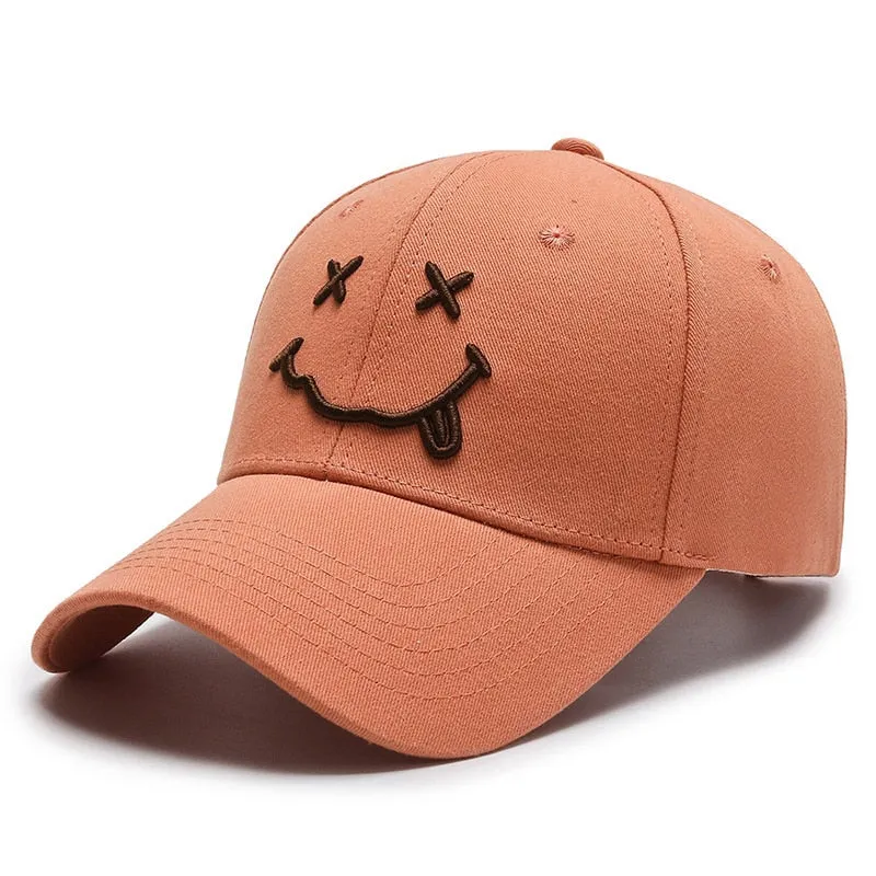 Smile Face Embroidery Baseball Caps Kpop Black Cotton Adjustable Snapback Sun hats