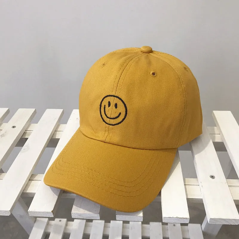 Smile Face Embroidery Baseball Caps Kpop Black Cotton Adjustable Snapback Sun hats