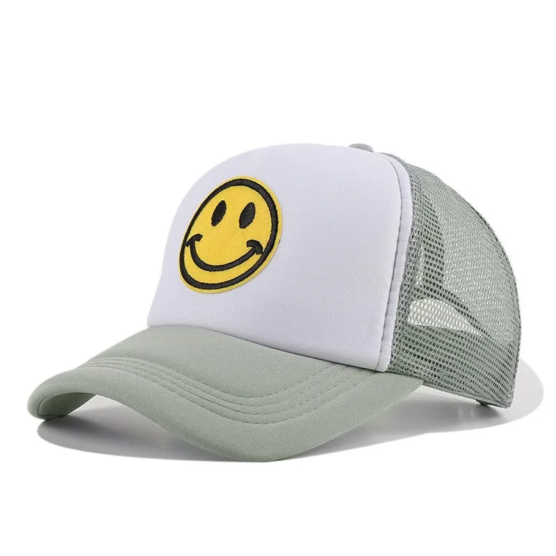 Smile Face Embroidery Baseball Caps Kpop Black Cotton Adjustable Snapback Sun hats