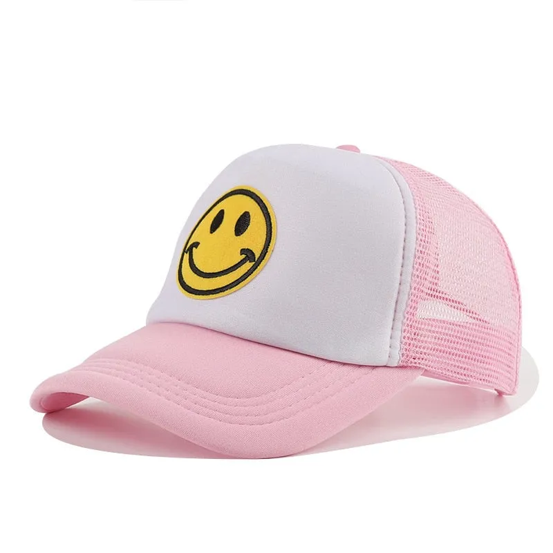 Smile Face Embroidery Baseball Caps Kpop Black Cotton Adjustable Snapback Sun hats