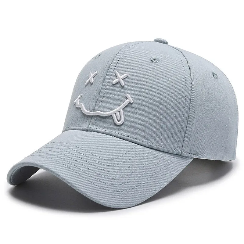 Smile Face Embroidery Baseball Caps Kpop Black Cotton Adjustable Snapback Sun hats