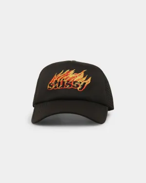 Stussy Flames Trucker Snapback Cap Black