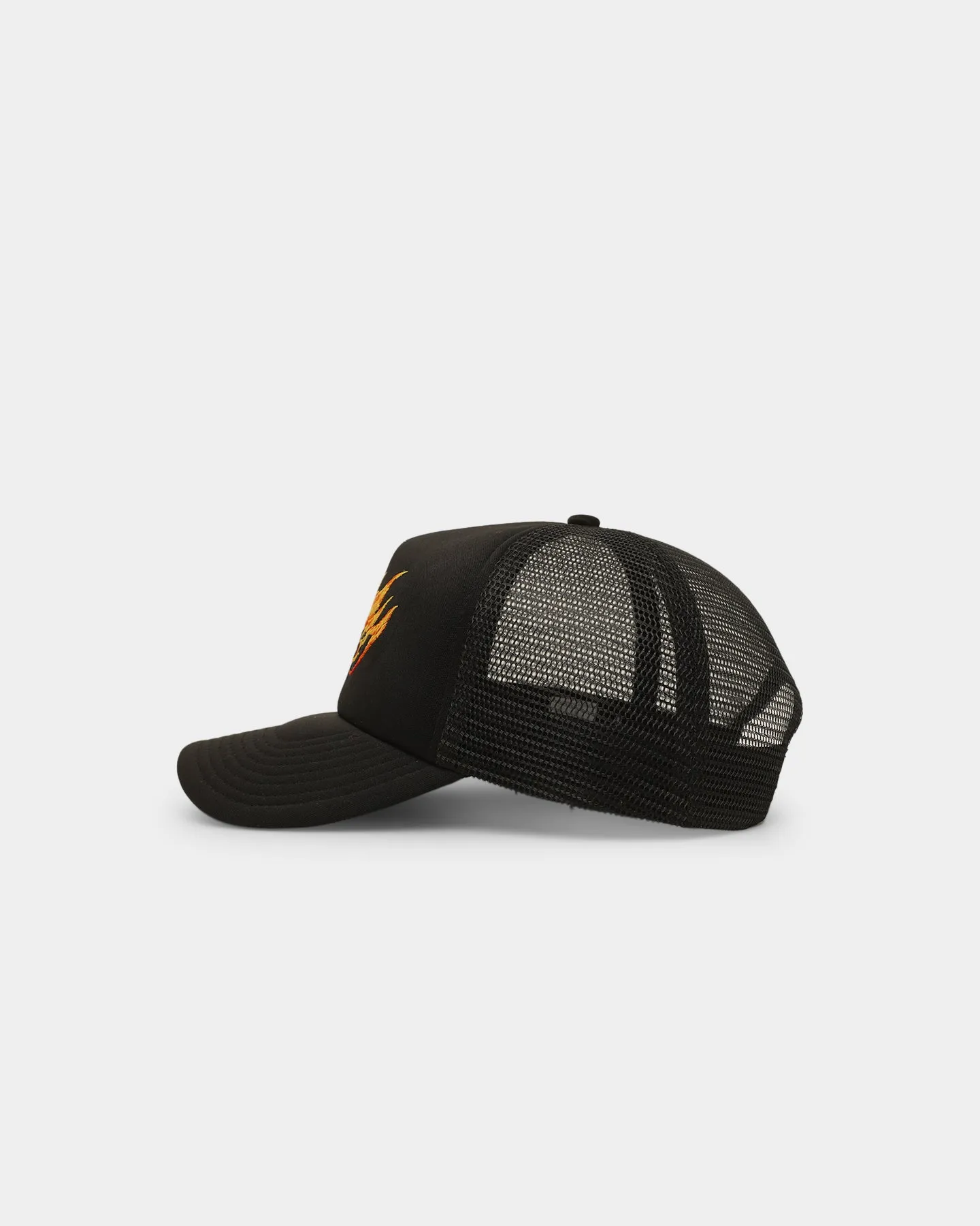 Stussy Flames Trucker Snapback Cap Black