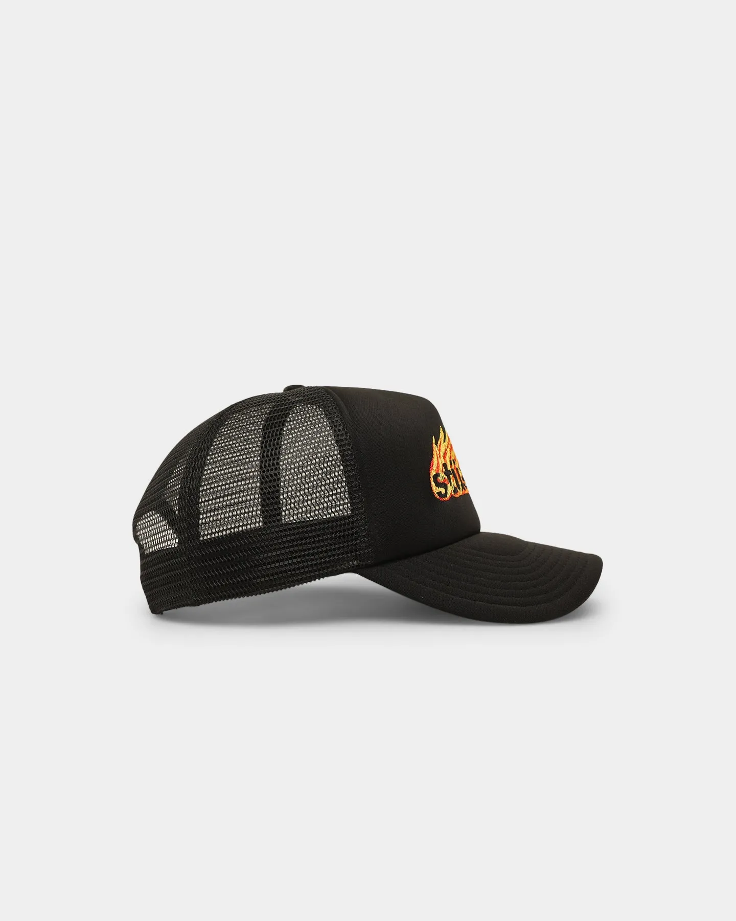 Stussy Flames Trucker Snapback Cap Black