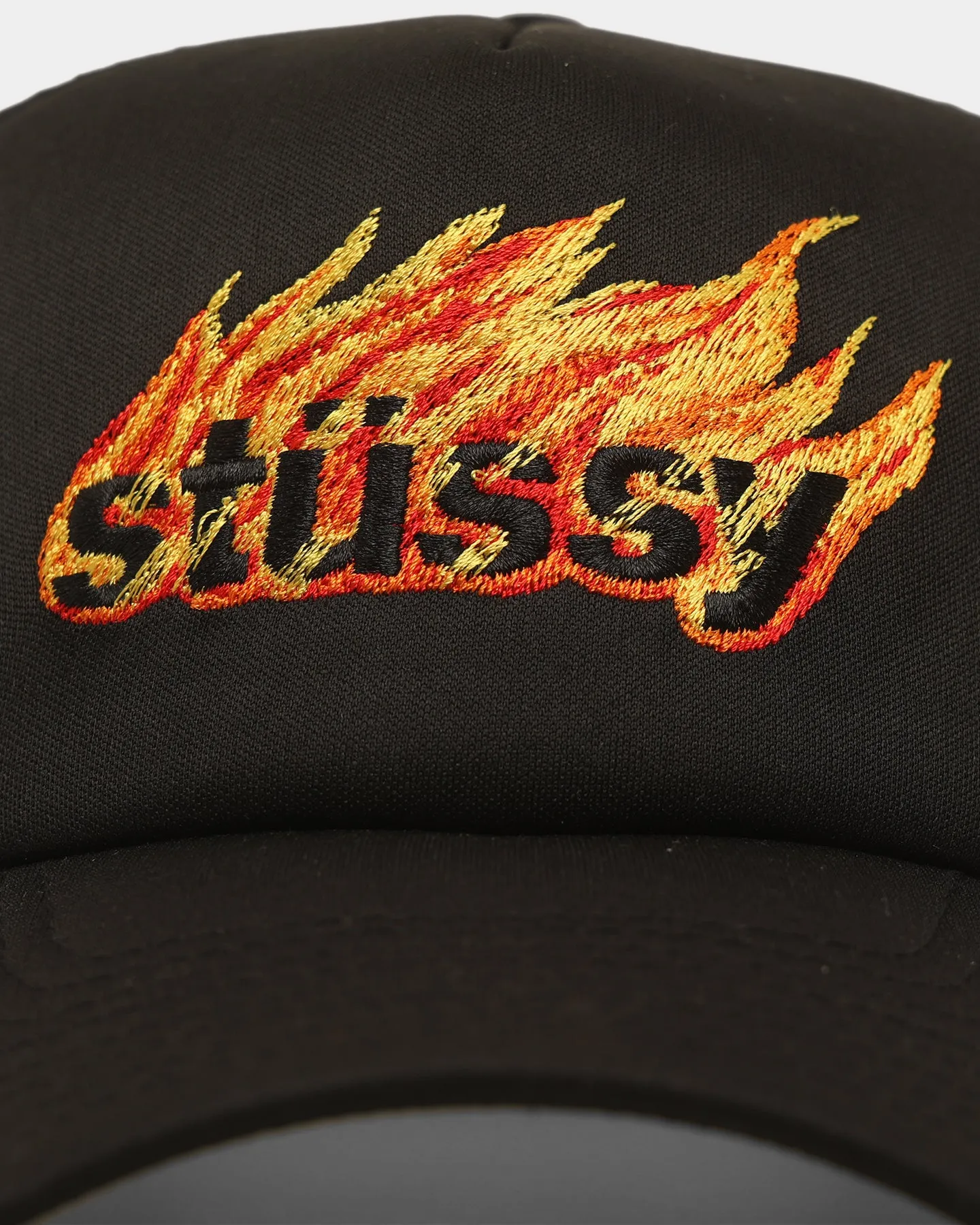 Stussy Flames Trucker Snapback Cap Black