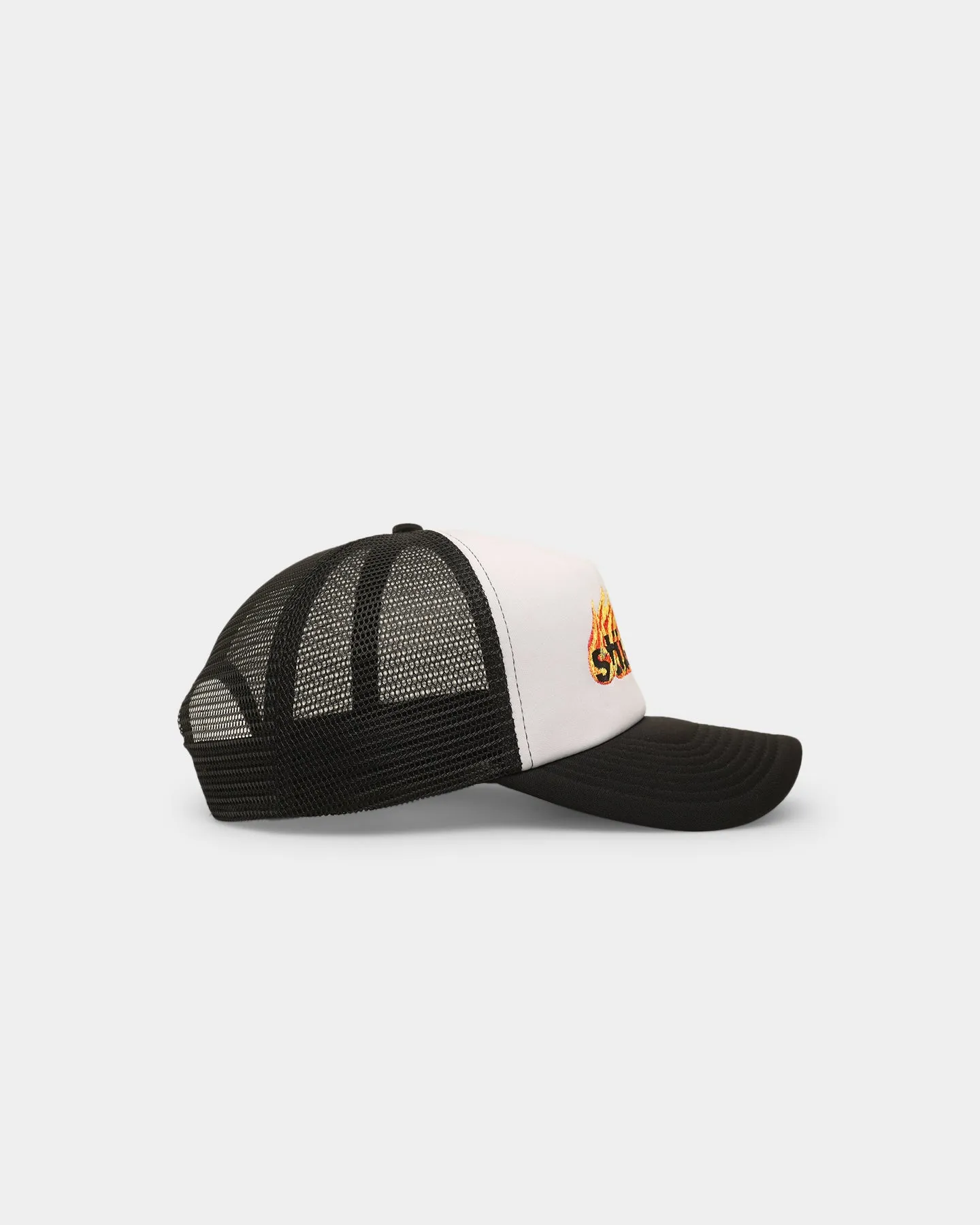 Stussy Flames Trucker Snapback Cap White/Black