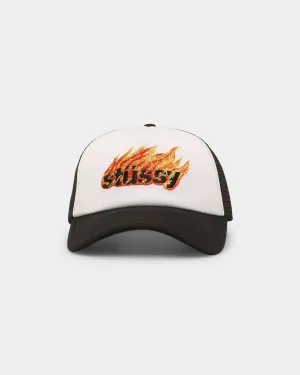 Stussy Flames Trucker Snapback Cap White/Black