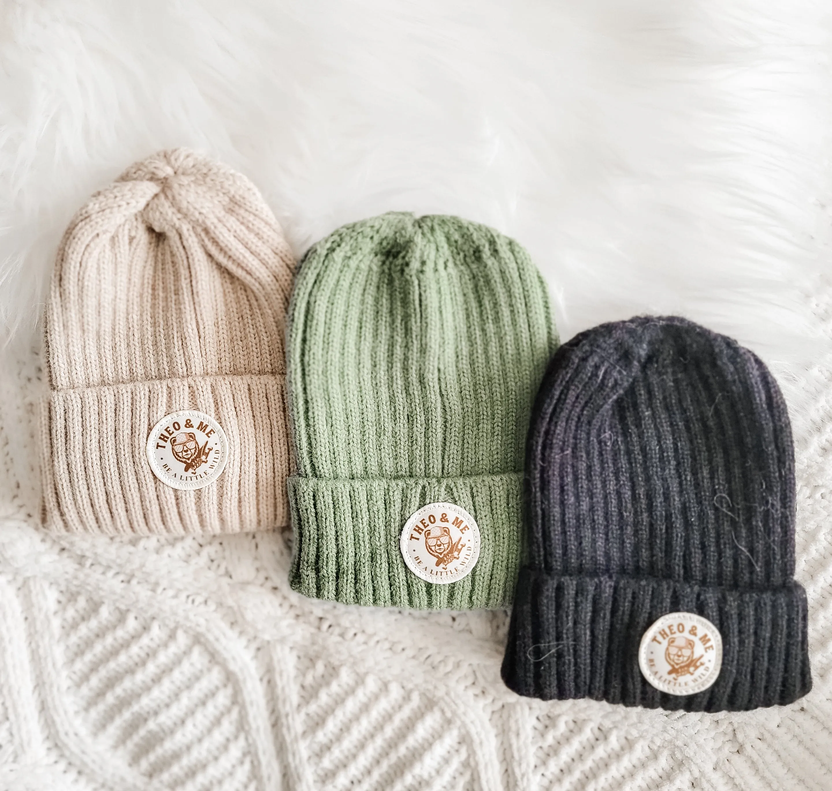 Theo & Me Rib Knit Infant Beanies Hats - Variety of Colors