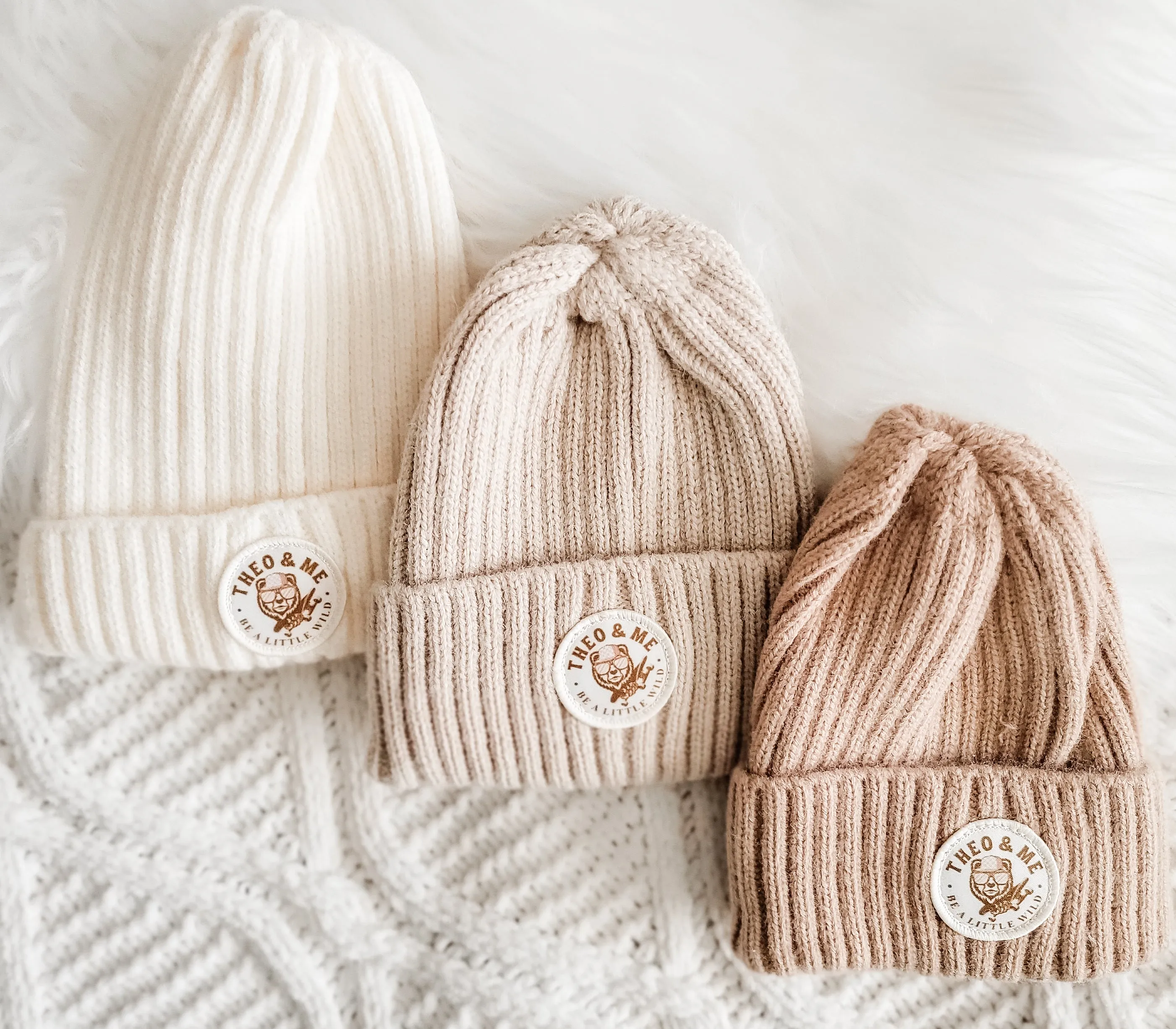 Theo & Me Rib Knit Infant Beanies Hats - Variety of Colors