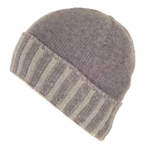 Two Tone Grey Cashmere Beanie Hat