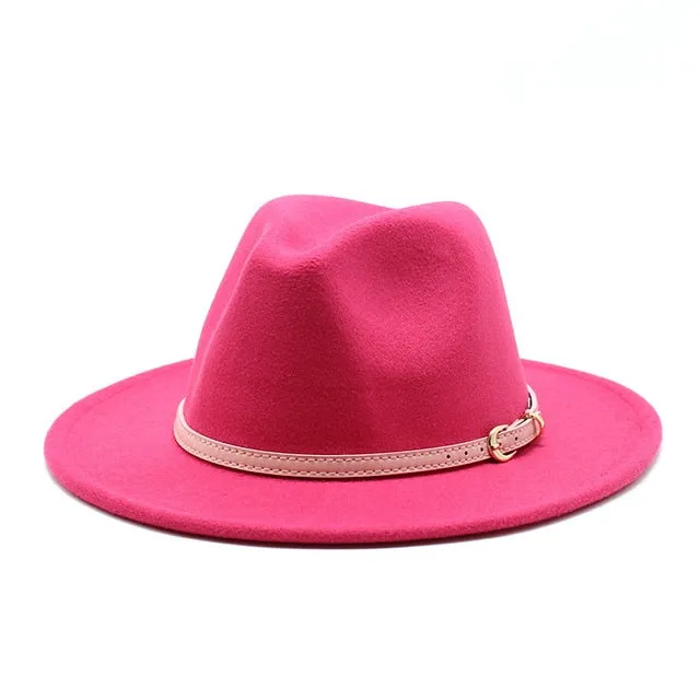 Unisex Fedora Hats w/ Pink Belt Trim Womens Accessories