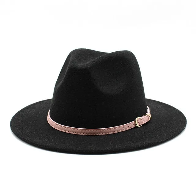 Unisex Fedora Hats w/ Pink Belt Trim Womens Accessories