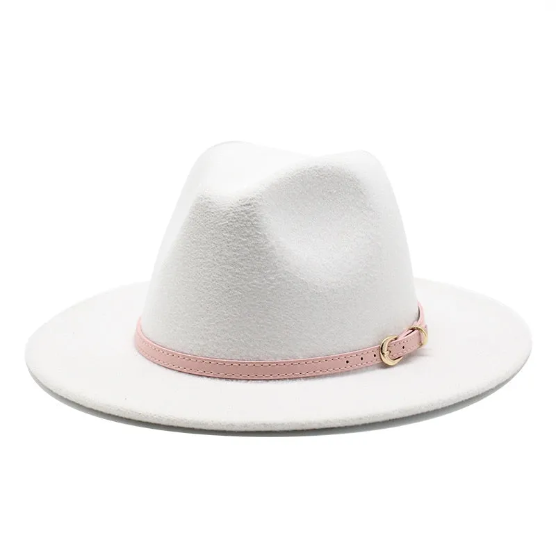 Unisex Fedora Hats w/ Pink Belt Trim Womens Accessories