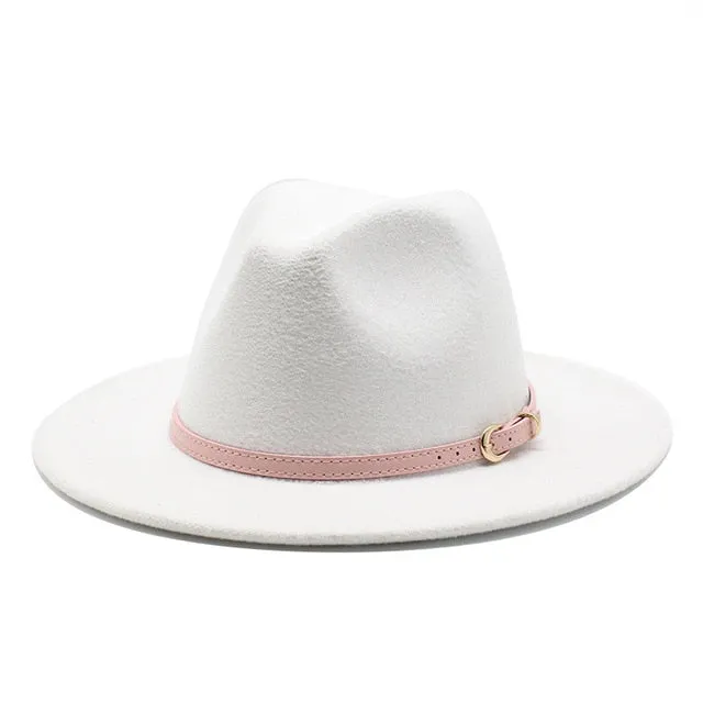 Unisex Fedora Hats w/ Pink Belt Trim Womens Accessories