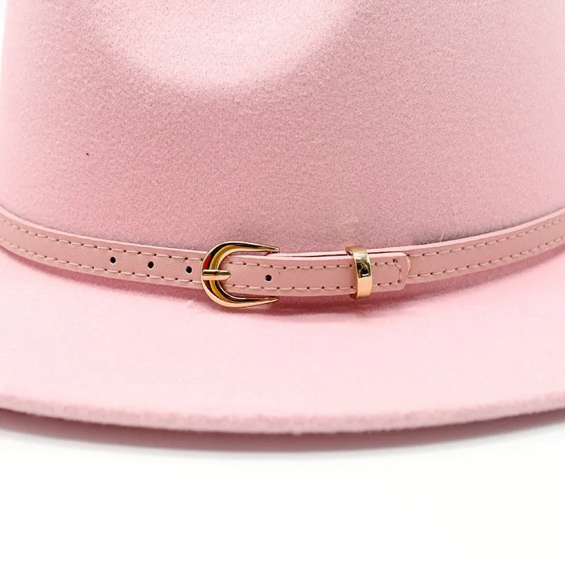 Unisex Fedora Hats w/ Pink Belt Trim Womens Accessories