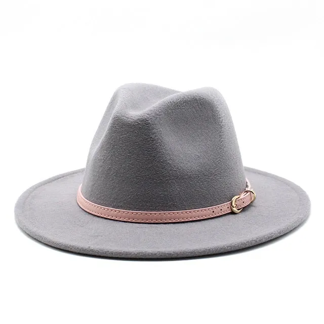 Unisex Fedora Hats w/ Pink Belt Trim Womens Accessories