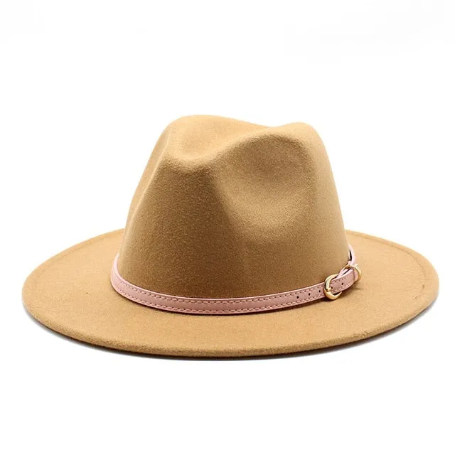 Unisex Fedora Hats w/ Pink Belt Trim Womens Accessories