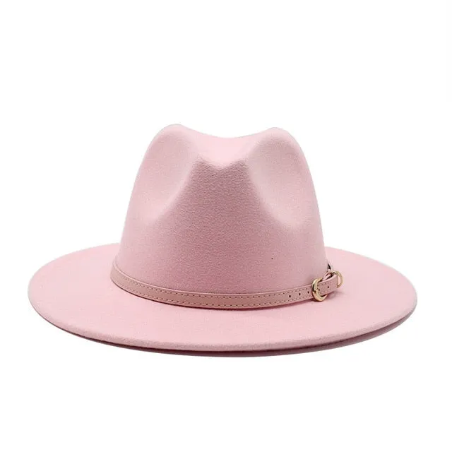 Unisex Fedora Hats w/ Pink Belt Trim Womens Accessories
