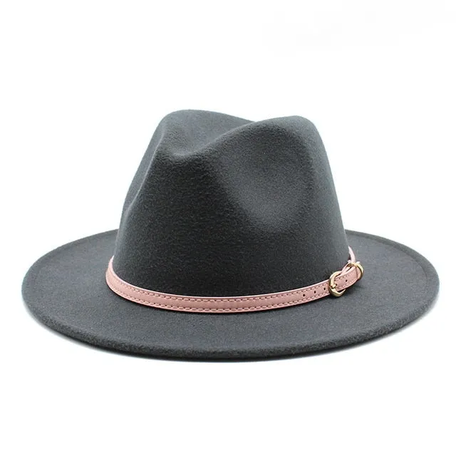 Unisex Fedora Hats w/ Pink Belt Trim Womens Accessories