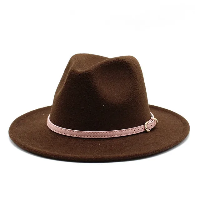 Unisex Fedora Hats w/ Pink Belt Trim Womens Accessories