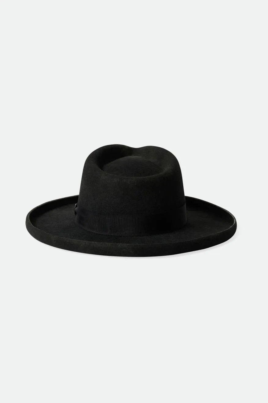 Victoria Felt Fedora - Black Worn Wash